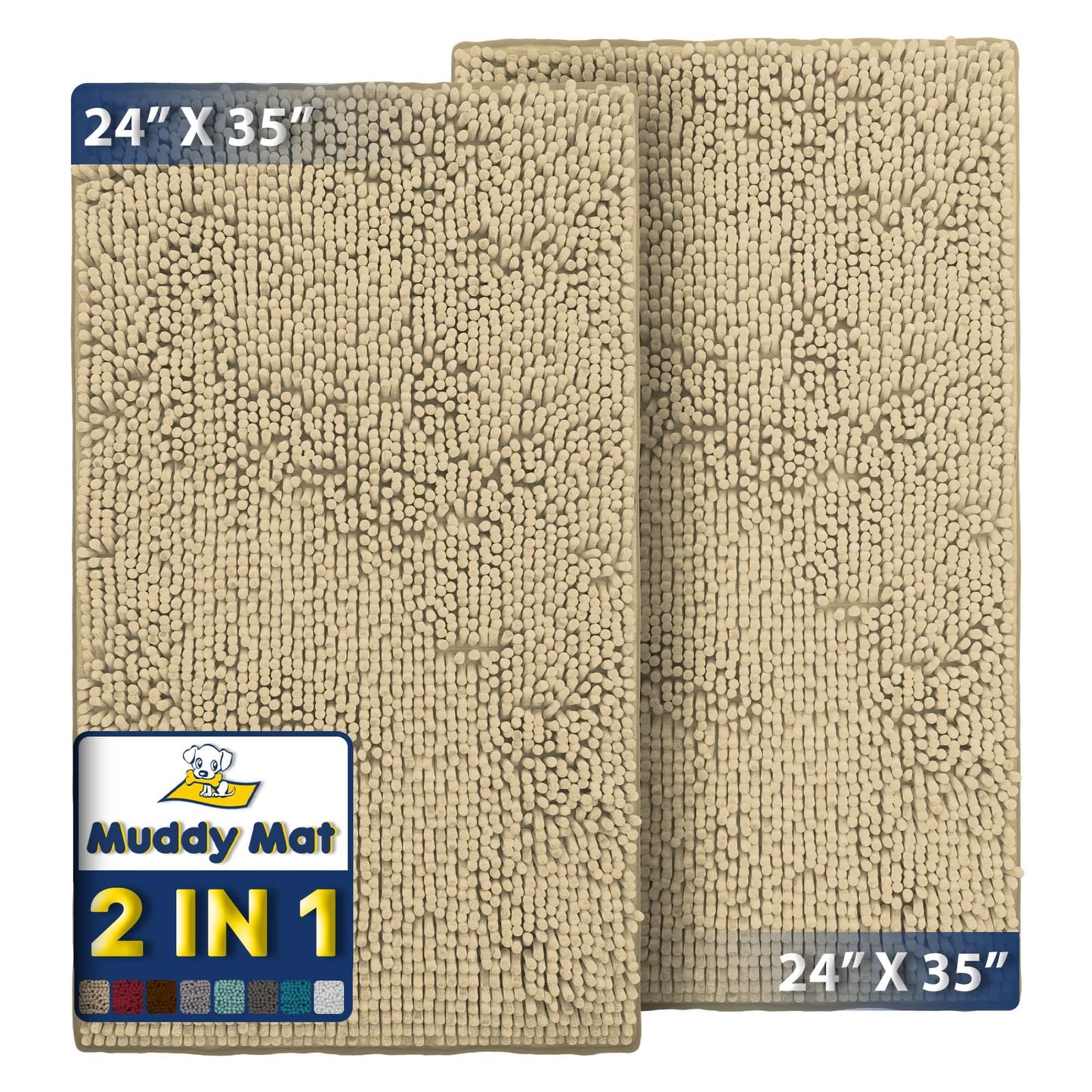 Muddy Mat® - Anti-Mud Dog Door Mat - Pack of 2 - 24" x 35"