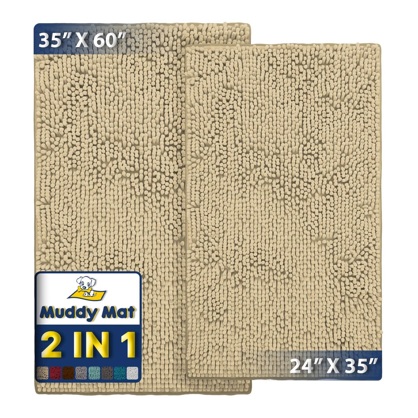 Muddy Mat® - Anti-Mud Dog Door Mat - Pack of 2 - 24" x 35" & 35" x 60"
