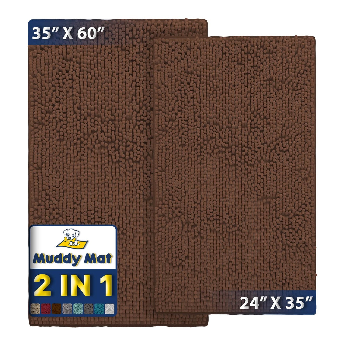 Muddy Mat® - Anti-Mud Dog Door Mat - Pack of 2 - 24" x 35" & 35" x 60"