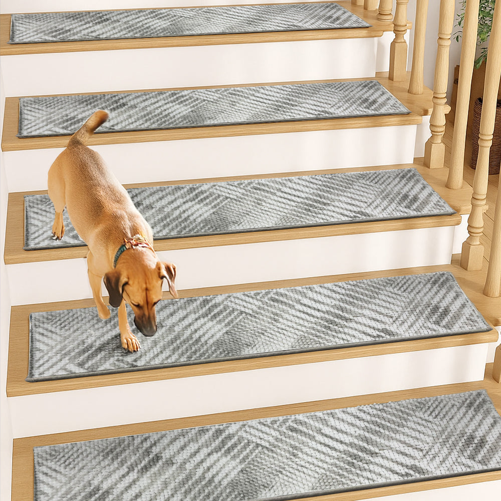 Muddy Mat® - Soft Chenille Stair Treads Non-Slip Reusable, Super Absorbent Stair Treads for Wooden Steps, Tile & Marble Floor, Easy to Install & Machine Washable - Grid 30'' x 7''