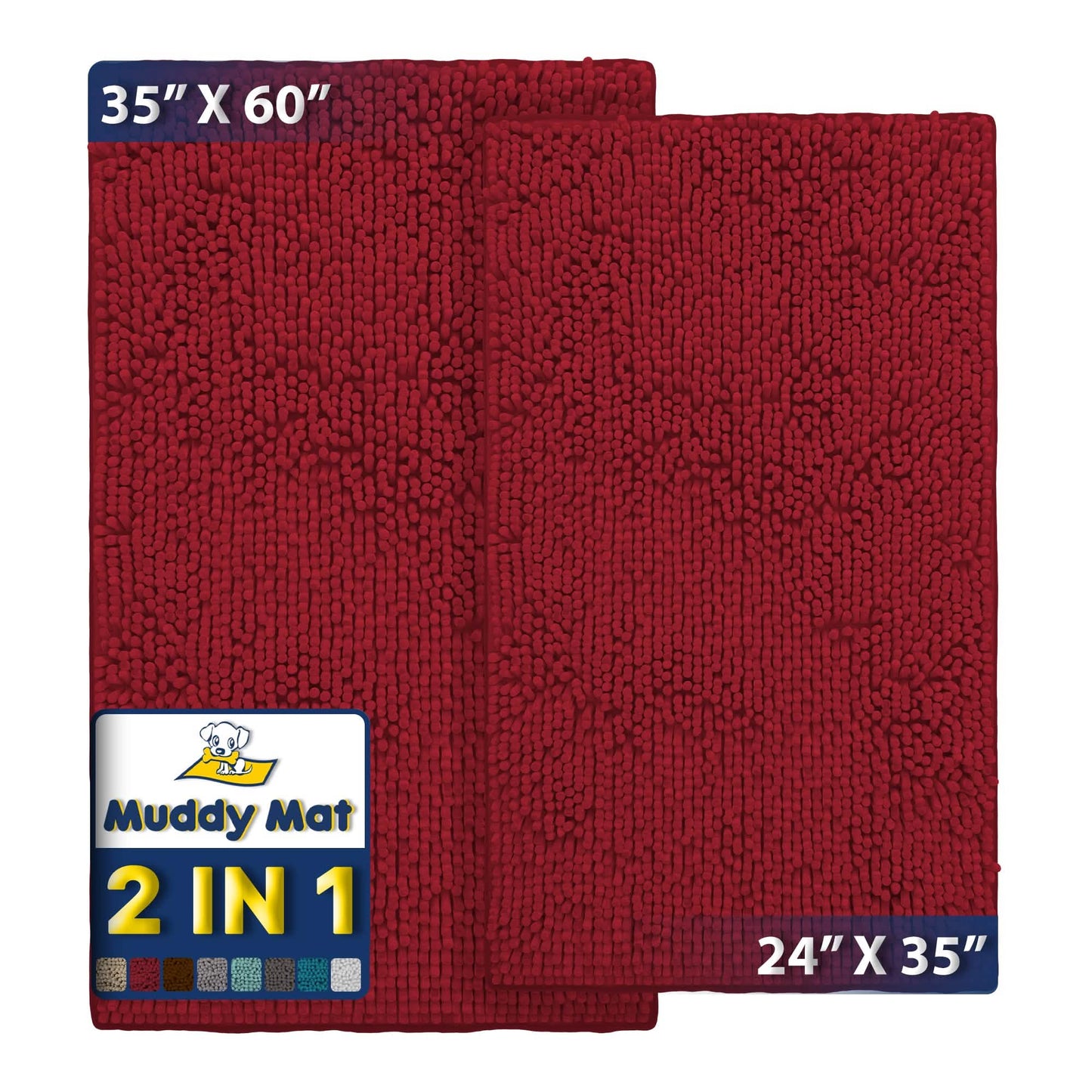 Muddy Mat® - Anti-Mud Dog Door Mat - Pack of 2 - 24" x 35" & 35" x 60"