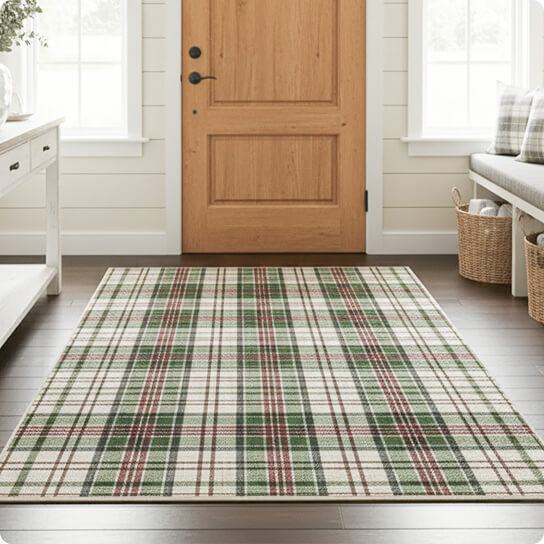 Muddy Mat® Plaid Washable Area Rugs for Living Room, Bedroom & Dining Room – Modern Soft Low Pile Non Slip Carpet – Pet Friendly Waterproof Foldable Rugs for Home