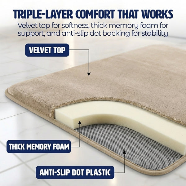 Muddy Mat® Memory Foam Bath Mat Set 2 Piece – Velvet Soft Non Slip Bathroom Rugs Set, Thick Absorbent Washable Bath Mats for Bathroom Floor and Shower, 20"x30" + 20"x20" U-Shaped