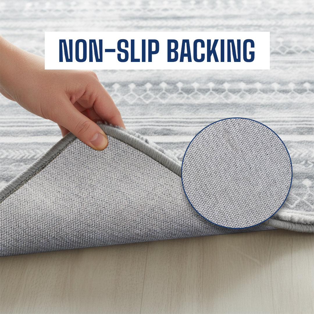 Muddy Mat® Greyline Washable Area Rugs for Living Room, Bedroom & Dining Room – Modern Soft Low Pile Non Slip Carpet – Pet Friendly Waterproof Foldable Rugs for Home