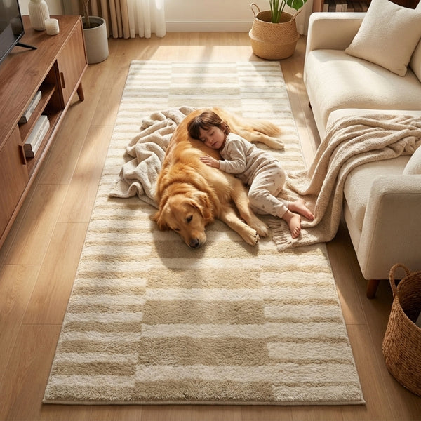 Muddy Mat® Creamline Washable Area Rugs for Living Room, Bedroom & Dining Room – Modern Soft Low Pile Non Slip Carpet – Pet Friendly Waterproof Foldable Rugs for Home