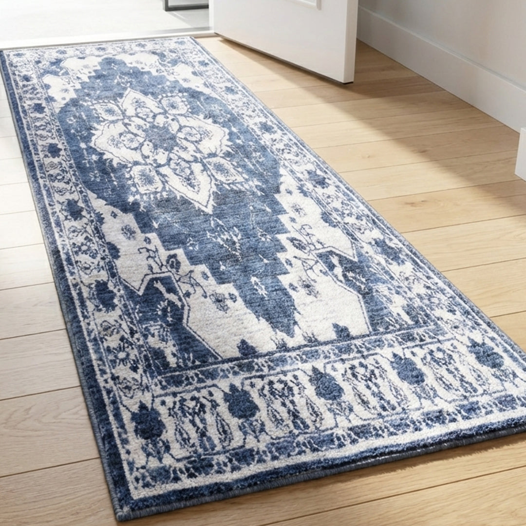 Muddy Mat® Navybell Washable Area Rugs for Living Room, Bedroom & Dining Room – Modern Soft Low Pile Non Slip Carpet – Pet Friendly Waterproof Foldable Rugs for Home