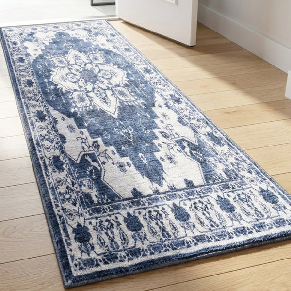 Muddy Mat® Navybell Washable Area Rugs for Living Room, Bedroom & Dining Room – Modern Soft Low Pile Non Slip Carpet – Pet Friendly Waterproof Foldable Rugs for Home