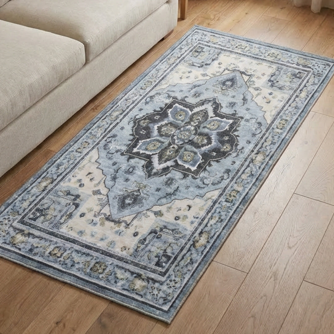 Muddy Mat® Azure Washable Area Rugs for Living Room, Bedroom & Dining Room – Modern Soft Low Pile Non Slip Carpet – Pet Friendly Waterproof Foldable Rugs for Home