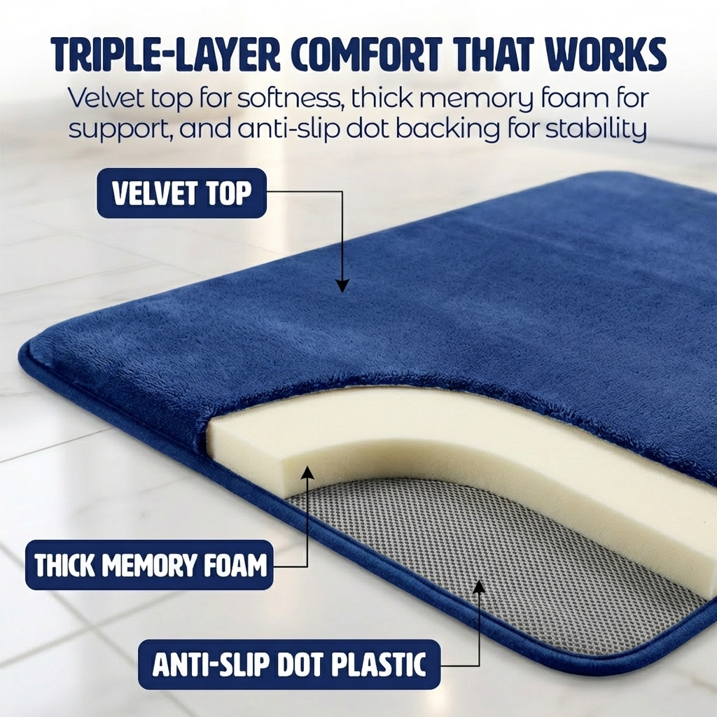 Muddy Mat® Memory Foam Bath Mat – Velvet Soft Non Slip Bathroom Rugs, Thick Absorbent Bath Rugs, Washable Bath Mat for Bathroom Floor and Shower