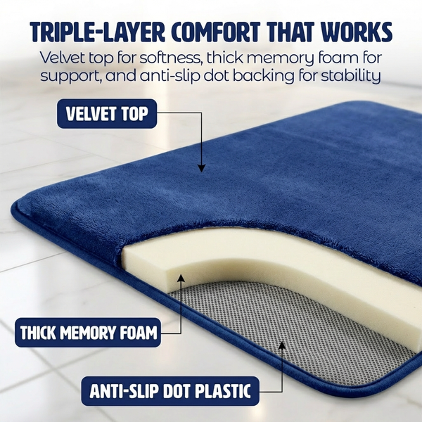 Muddy Mat® Memory Foam Bath Mat – Velvet Soft Non Slip Bathroom Rugs, Thick Absorbent Bath Rugs, Washable Bath Mat for Bathroom Floor and Shower