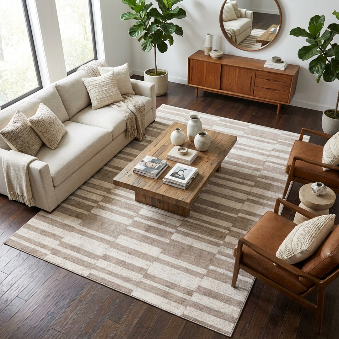 Muddy Mat® Brickline Washable Area Rugs for Living Room, Bedroom & Dining Room – Modern Soft Low Pile Non Slip Carpet – Pet Friendly Waterproof Foldable Rugs for Home