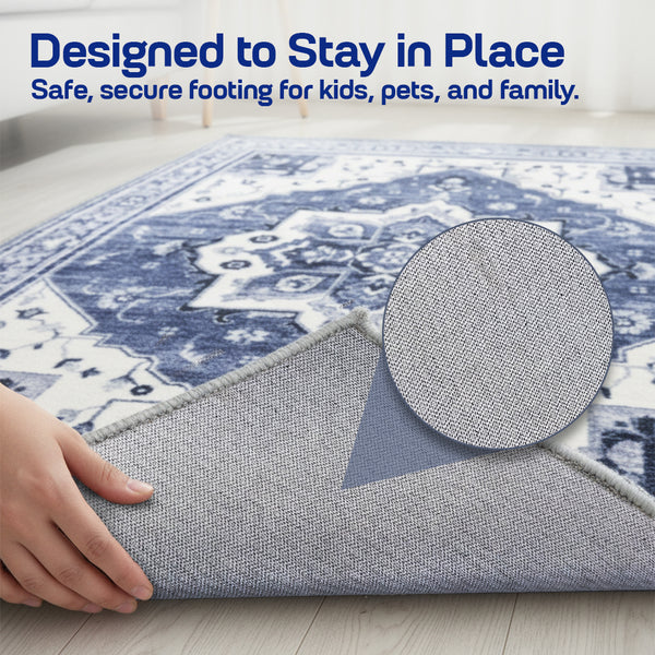 Muddy Mat® Admiral Washable Area Rugs for Living Room, Bedroom & Dining Room – Modern Soft Low Pile Non Slip Carpet – Pet Friendly Waterproof Foldable Rugs for Home