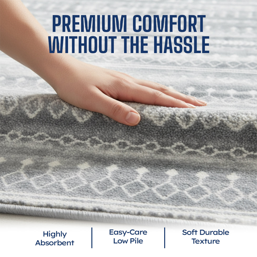Muddy Mat® Greyline Washable Area Rugs for Living Room, Bedroom & Dini
