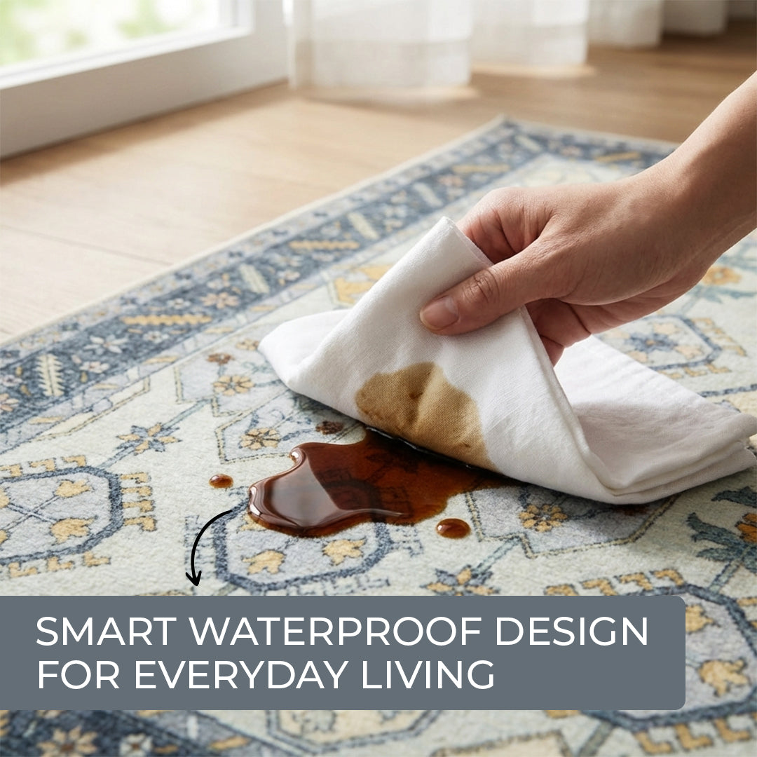 Muddy Mat® Celeste Washable Area Rugs for Living Room, Bedroom & Dining Room – Modern Soft Low Pile Non Slip Carpet – Pet Friendly Waterproof Foldable Rugs for Home