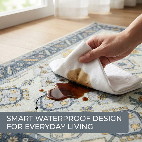 Muddy Mat® Celeste Washable Area Rugs for Living Room, Bedroom & Dining Room – Modern Soft Low Pile Non Slip Carpet – Pet Friendly Waterproof Foldable Rugs for Home