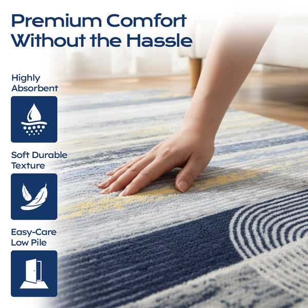 Muddy Mat® Horizon Washable Area Rugs for Living Room, Bedroom & Dining Room – Modern Soft Low Pile Non Slip Carpet – Pet Friendly Waterproof Foldable Rugs for Home