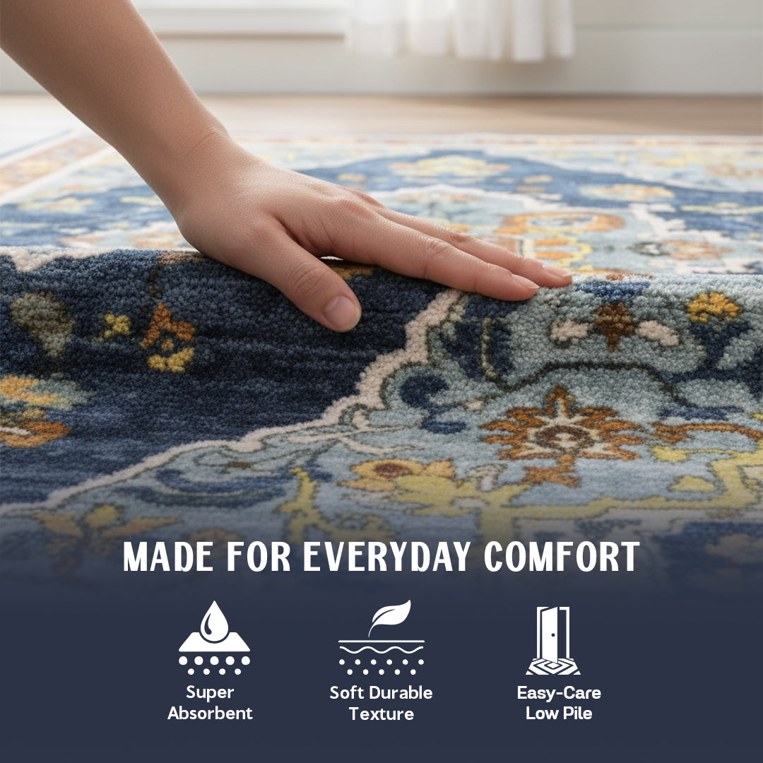 Muddy Mat® Mosaic Washable Area Rugs for Living Room, Bedroom & Dining Room – Modern Soft Low Pile Non Slip Carpet – Pet Friendly Waterproof Foldable Rugs for Home