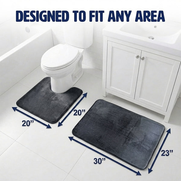 Muddy Mat® Memory Foam Bath Mat Set 2 Piece – Velvet Soft Non Slip Bathroom Rugs Set, Thick Absorbent Washable Bath Mats for Bathroom Floor and Shower, 20"x30" + 20"x20" U-Shaped