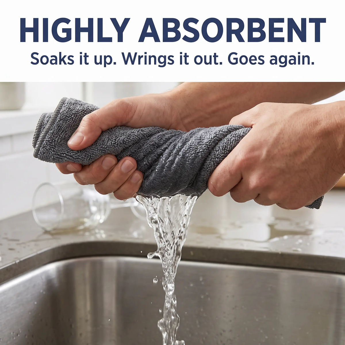 Muddy Mat® Kitchen Towels 3 Pack - Super Absorbent Microfiber Dish Cloths, Quick Dry Soft Cleaning Towels for Dishes, Counters and Spills, Machine Washable, Grey 11.8" x 11.8"