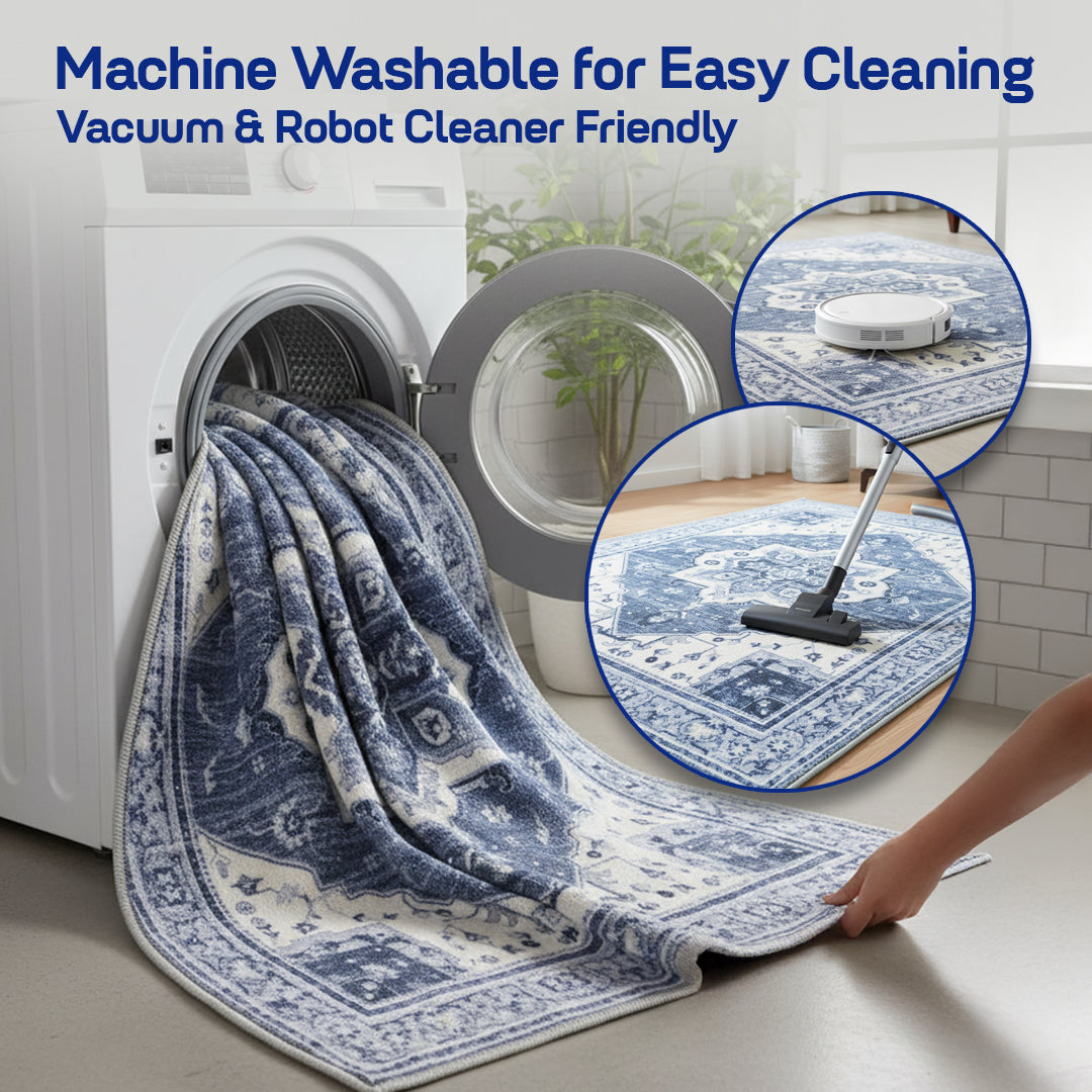 Muddy Mat® Admiral Washable Area Rugs for Living Room, Bedroom & Dining Room – Modern Soft Low Pile Non Slip Carpet – Pet Friendly Waterproof Foldable Rugs for Home