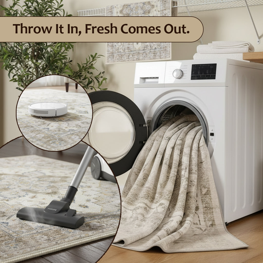 Muddy Mat® Tuscany Washable Area Rugs for Living Room, Bedroom & Dining Room – Modern Soft Low Pile Non Slip Carpet – Pet Friendly Waterproof Foldable Rugs for Home