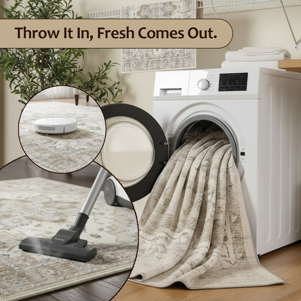 Muddy Mat® Tuscany Washable Area Rugs for Living Room, Bedroom & Dining Room – Modern Soft Low Pile Non Slip Carpet – Pet Friendly Waterproof Foldable Rugs for Home