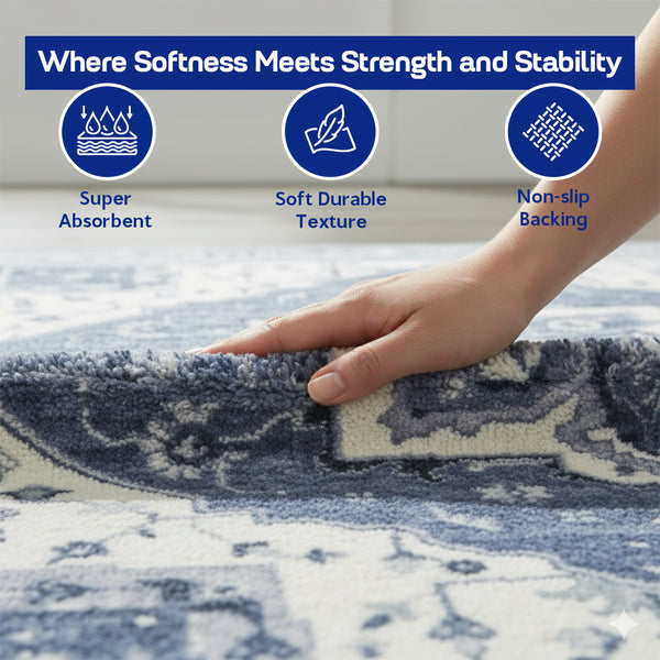 Muddy Mat® Admiral Washable Area Rugs for Living Room, Bedroom & Dining Room – Modern Soft Low Pile Non Slip Carpet – Pet Friendly Waterproof Foldable Rugs for Home