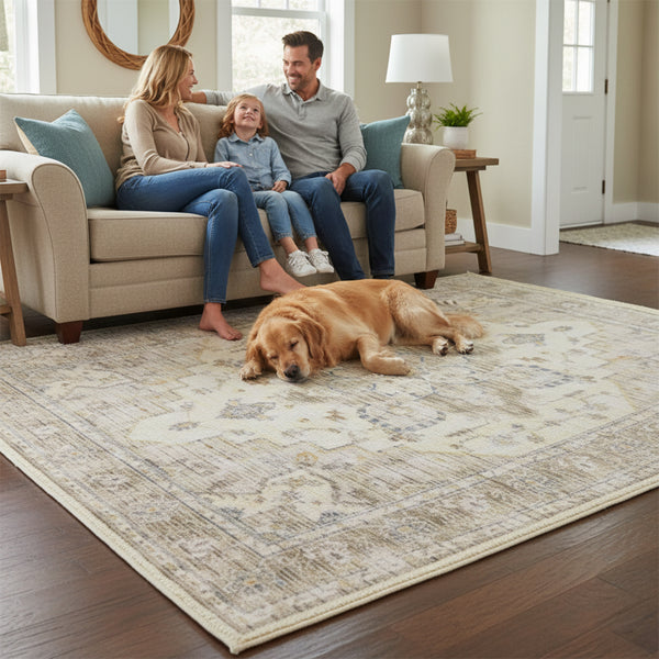 Muddy Mat® Tuscany Washable Area Rugs for Living Room, Bedroom & Dining Room – Modern Soft Low Pile Non Slip Carpet – Pet Friendly Waterproof Foldable Rugs for Home