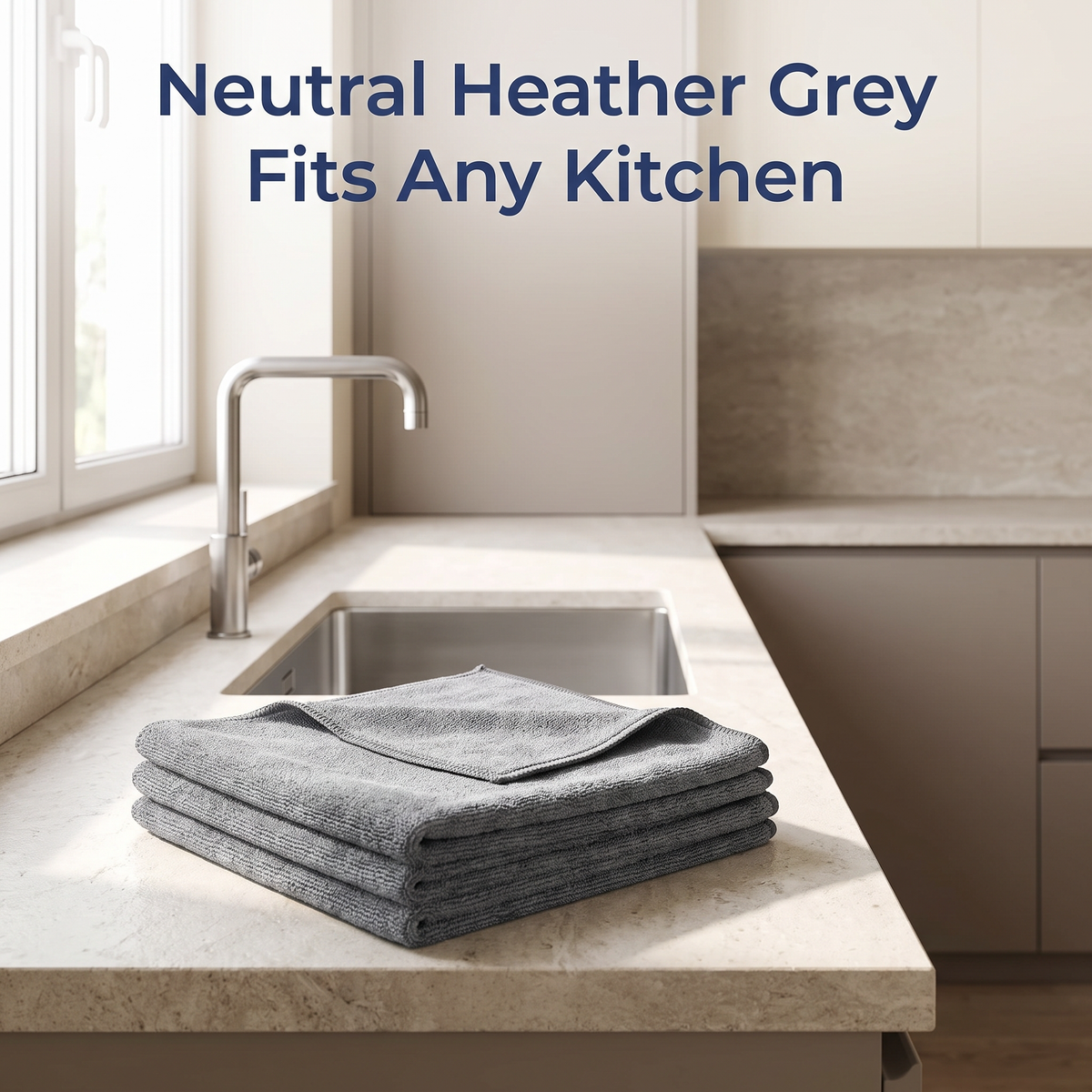 Muddy Mat® Kitchen Towels 3 Pack - Super Absorbent Microfiber Dish Cloths, Quick Dry Soft Cleaning Towels for Dishes, Counters and Spills, Machine Washable, Grey 11.8" x 11.8"