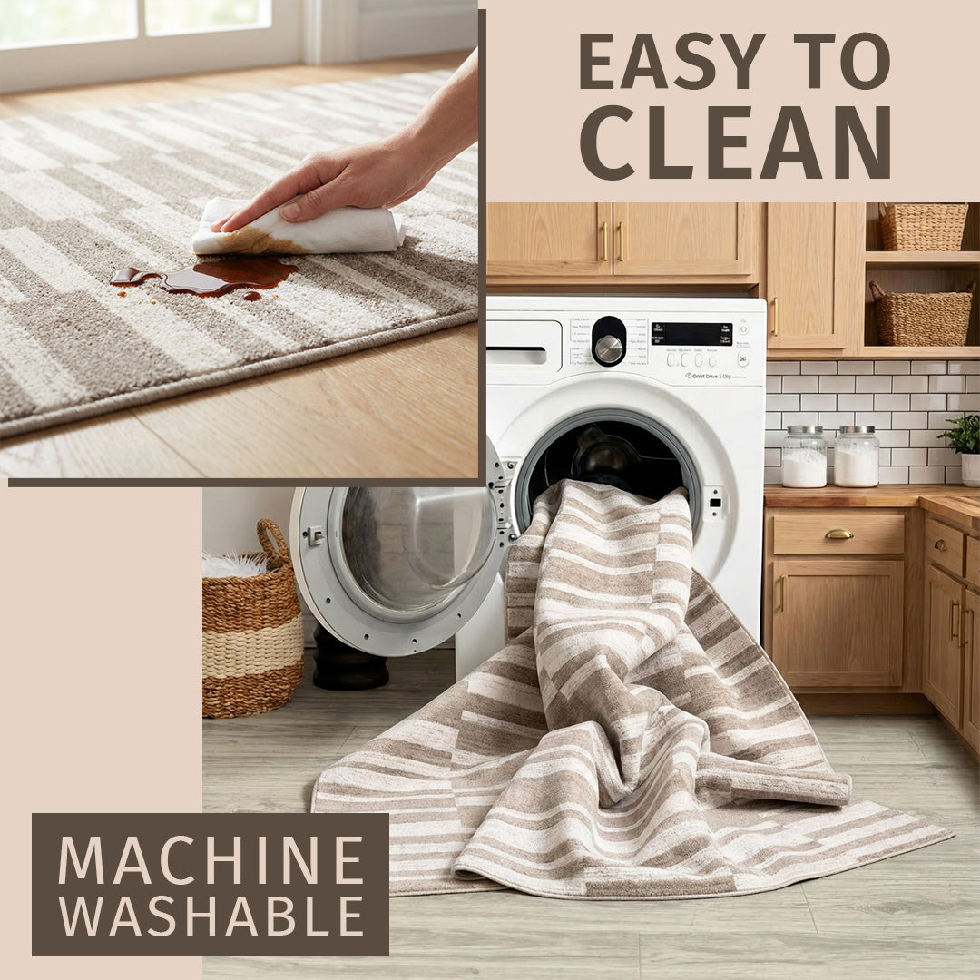 Muddy Mat® Brickline Washable Area Rugs for Living Room, Bedroom & Dining Room – Modern Soft Low Pile Non Slip Carpet – Pet Friendly Waterproof Foldable Rugs for Home