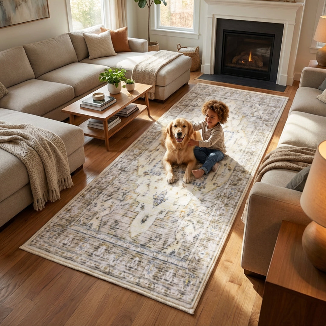 Muddy Mat® Tuscany Washable Area Rugs for Living Room, Bedroom & Dining Room – Modern Soft Low Pile Non Slip Carpet – Pet Friendly Waterproof Foldable Rugs for Home