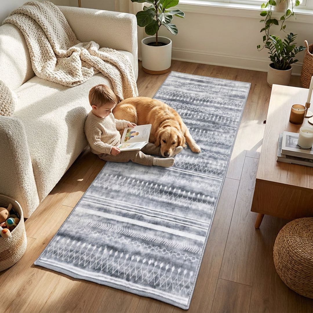 Muddy Mat® Greyline Washable Area Rugs for Living Room, Bedroom & Dining Room – Modern Soft Low Pile Non Slip Carpet – Pet Friendly Waterproof Foldable Rugs for Home