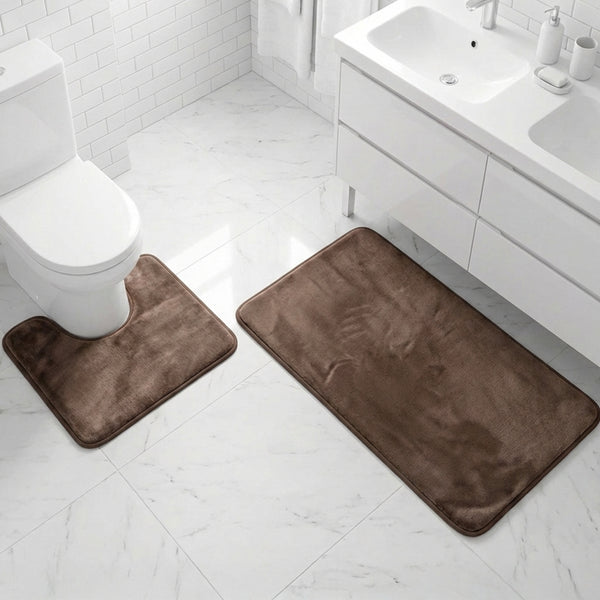 Muddy Mat® Memory Foam Bath Mat Set 2 Piece – Velvet Soft Non Slip Bathroom Rugs Set, Thick Absorbent Washable Bath Mats for Bathroom Floor and Shower, 20"x30" + 20"x20" U-Shaped