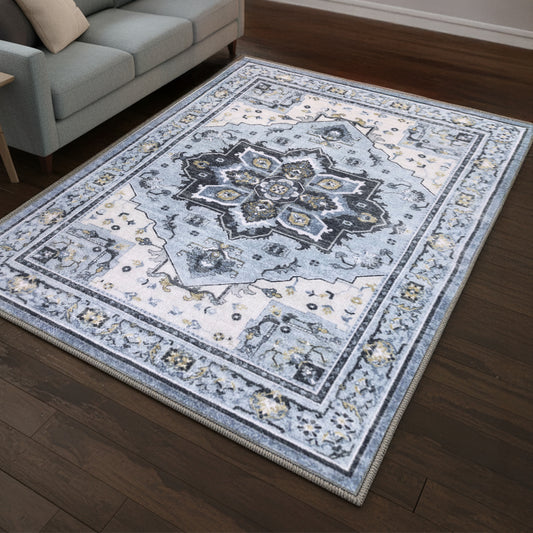 Muddy Mat® Azure Washable Area Rugs for Living Room, Bedroom & Dining Room – Modern Soft Low Pile Non Slip Carpet – Pet Friendly Waterproof Foldable Rugs for Home