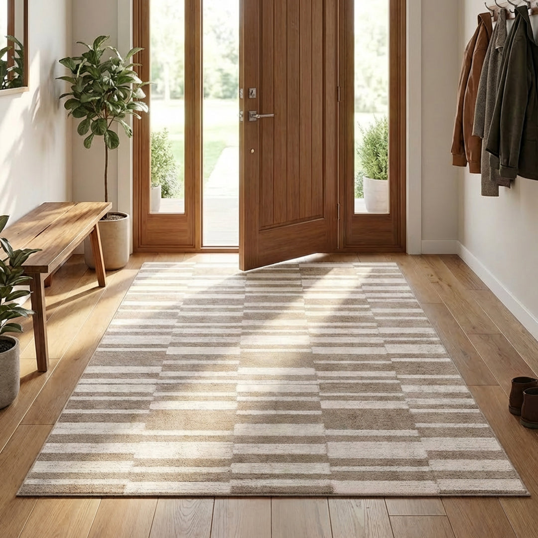 Muddy Mat® Brickline Washable Area Rugs for Living Room, Bedroom & Dining Room – Modern Soft Low Pile Non Slip Carpet – Pet Friendly Waterproof Foldable Rugs for Home