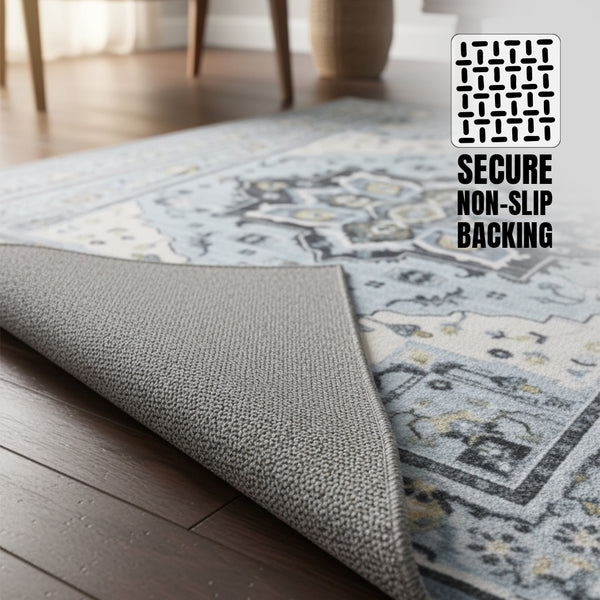 Muddle Rug Muddy Mat® Azure Washable Area Rugs for Living Room, Bedroom & Dining