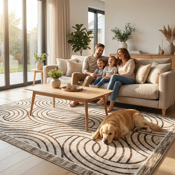Muddy Mat® Orbit Washable Area Rugs for Living Room, Bedroom & Dining Room – Modern Soft Low Pile Non Slip Carpet – Pet Friendly Waterproof Foldable Rugs for Home