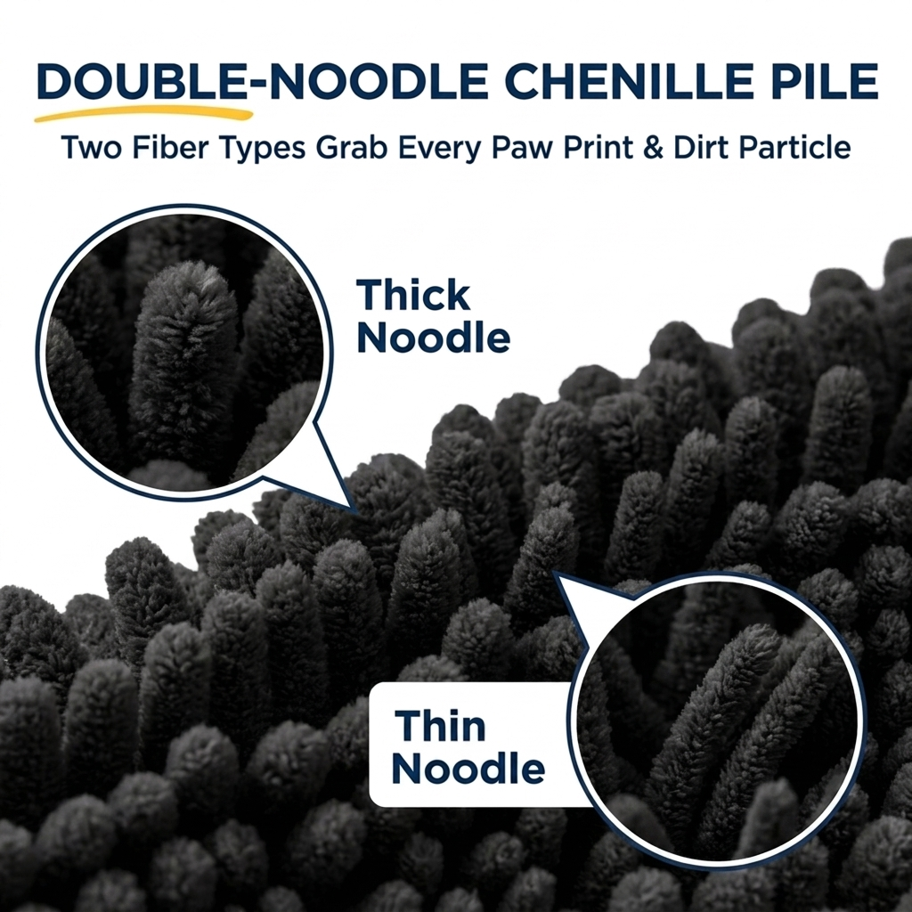 Muddy Mat® T.Max Dog Door Mat for Muddy Paws – Dirt-Trapping Chenille Entryway Muddy Carpet®, Super Water Absorbent Microfiber, Quick Dry, Slip Resistant Washable Indoor Mat