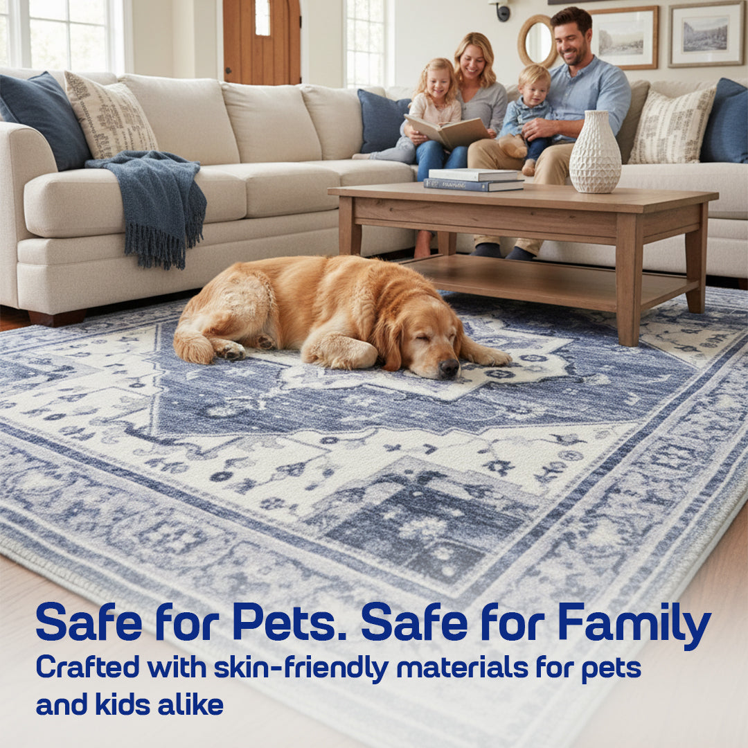 Muddy Mat® Admiral Washable Area Rugs for Living Room, Bedroom & Dining Room – Modern Soft Low Pile Non Slip Carpet – Pet Friendly Waterproof Foldable Rugs for Home