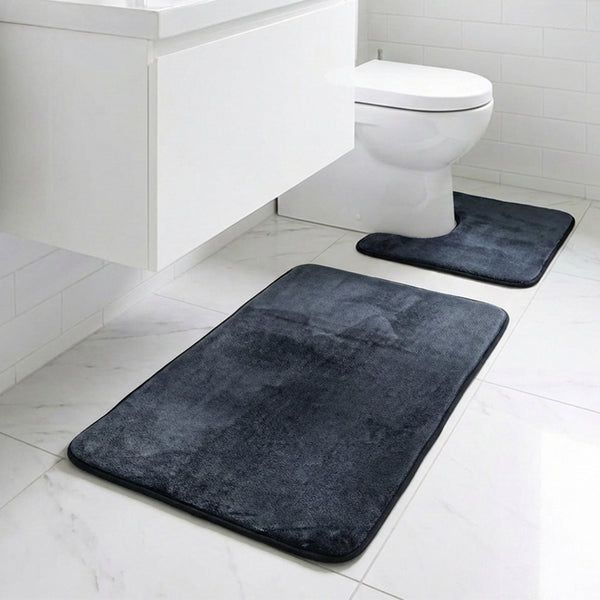 Muddy Mat® Memory Foam Bath Mat Set 2 Piece – Velvet Soft Non Slip Bathroom Rugs Set, Thick Absorbent Washable Bath Mats for Bathroom Floor and Shower, 20"x30" + 20"x20" U-Shaped