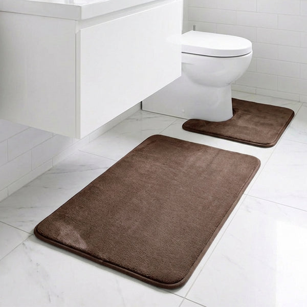 Muddy Mat® Memory Foam Bath Mat Set 2 Piece – Velvet Soft Non Slip Bathroom Rugs Set, Thick Absorbent Washable Bath Mats for Bathroom Floor and Shower, 20"x30" + 20"x20" U-Shaped
