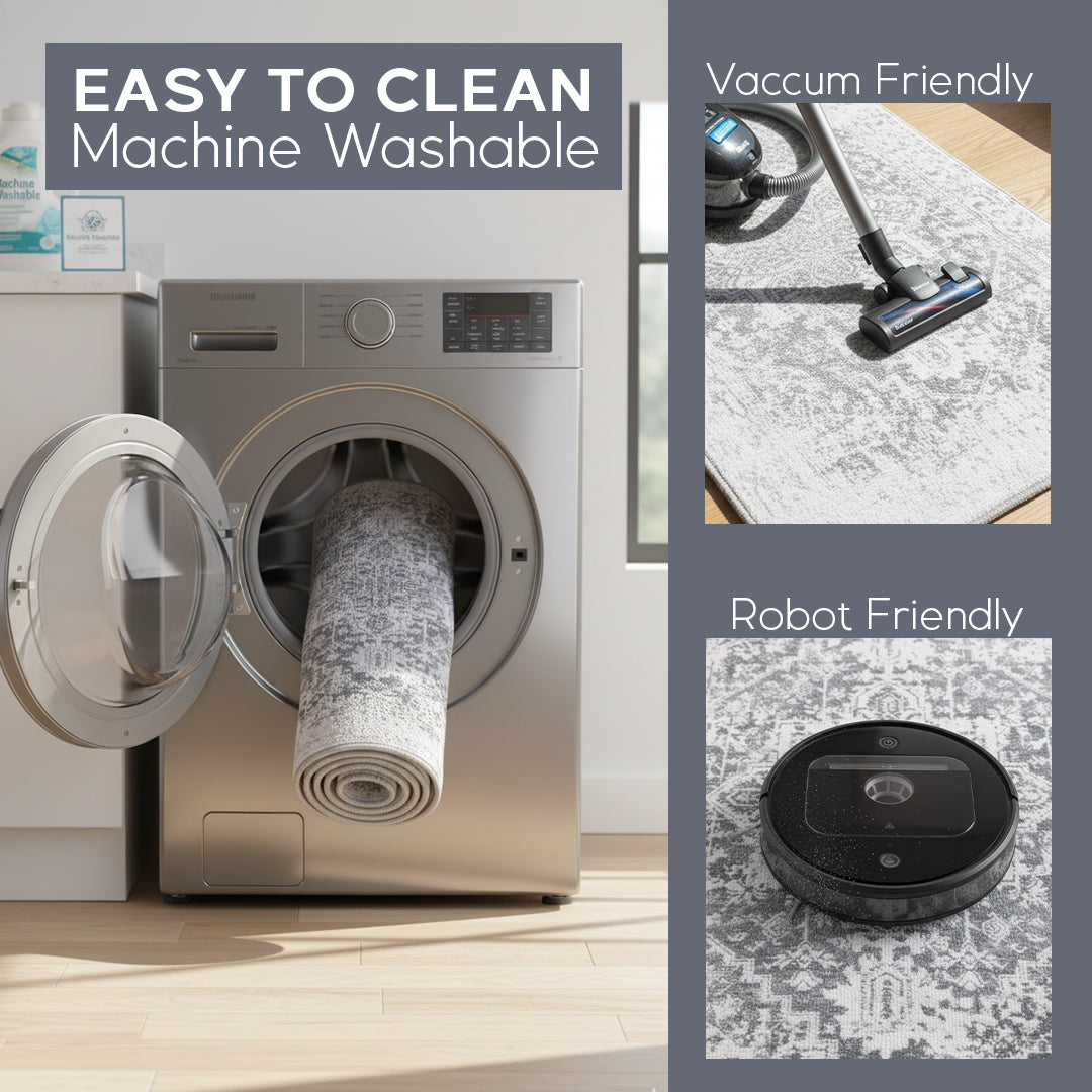 Muddy Mat® Frostbell Washable Area Rugs for Living Room, Bedroom & Dining Room – Modern Soft Low Pile Non Slip Carpet – Pet Friendly Waterproof Foldable Rugs for Home