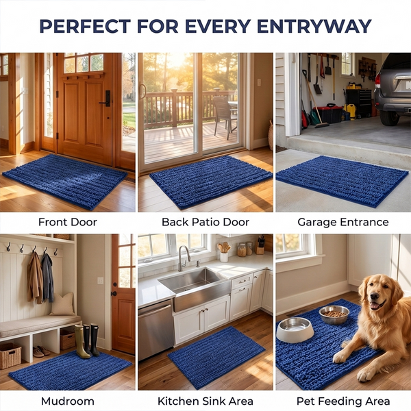Muddy Mat® DuoMax Dog Door Mat for Muddy Paws – Dual-Texture Absorbent Mat Chenille Entryway Muddy Carpet®, Microfiber Quick Dry, Slip Resistant Machine Washable Indoor Mat