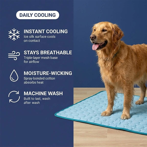 Muddy Mat® Self-Cooling Dog Mat, Ice Silk Cooling Pad for Dogs & Cats, No Water or Electricity Needed, Easy to Clean Non-Slip Summer Pet Mat for Indoor & Outdoor, Sofa, Crate & Car