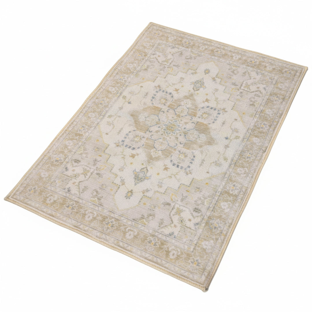 Muddy Mat® Champagne Washable Area Rugs for Living Room, Bedroom & Dining Room – Modern Soft Low Pile Non Slip Carpet – Pet Friendly Waterproof Foldable Rugs for Home