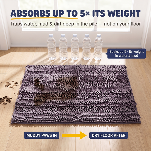 Muddy Mat® StripeMax Dog Floor Mat for Muddy Paws – Thick Plush Striped Chenille Muddy Carpet®, Super Water Absorbent Microfiber, Quick Dry, Slip Resistant Washable Indoor Mat
