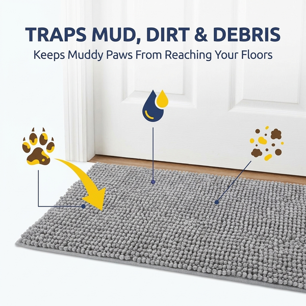 Muddy Mat® T.Max Dog Door Mat for Muddy Paws – Dirt-Trapping Chenille Entryway Muddy Carpet®, Super Water Absorbent Microfiber, Quick Dry, Slip Resistant Washable Indoor Mat