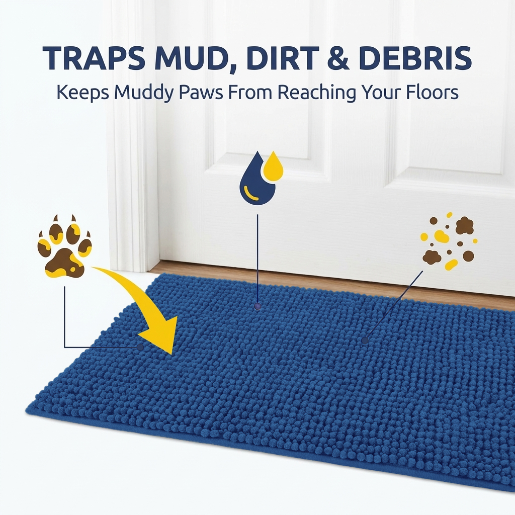 Muddy Mat® T.Max Dog Door Mat for Muddy Paws – Dirt-Trapping Chenille Entryway Muddy Carpet®, Super Water Absorbent Microfiber, Quick Dry, Slip Resistant Washable Indoor Mat
