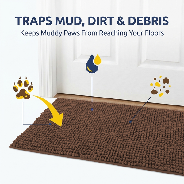 Muddy Mat® T.Max Dog Door Mat for Muddy Paws – Dirt-Trapping Chenille Entryway Muddy Carpet®, Super Water Absorbent Microfiber, Quick Dry, Slip Resistant Washable Indoor Mat