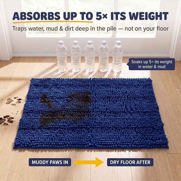 Muddy Mat® StripeMax Dog Floor Mat for Muddy Paws – Thick Plush Striped Chenille Muddy Carpet®, Super Water Absorbent Microfiber, Quick Dry, Slip Resistant Washable Indoor Mat